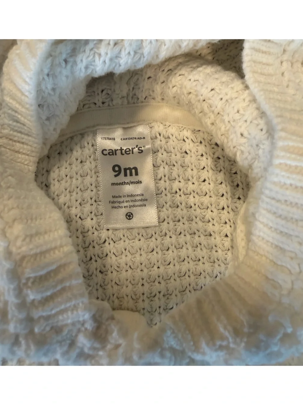Carter's Baby Cotton Hooded Cardigan With Bear Ears Size 9 Months